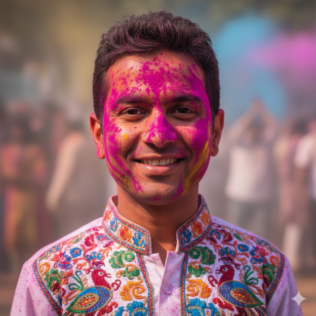 Holi prompt neon powder portrait