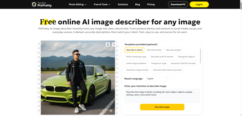 generate bmw prompts with pixpretty ai image describer