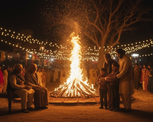Punjabi family celebrating Lohri together