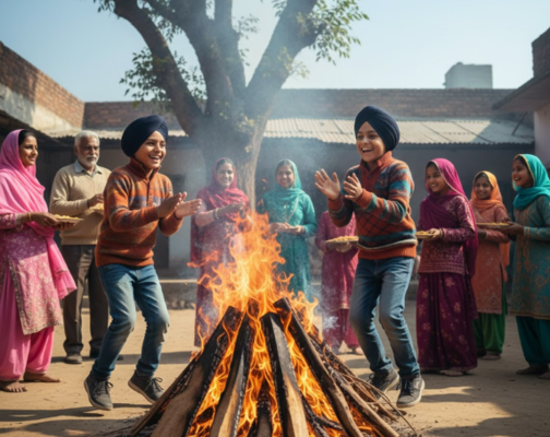 Children celebrating Lohri in India
