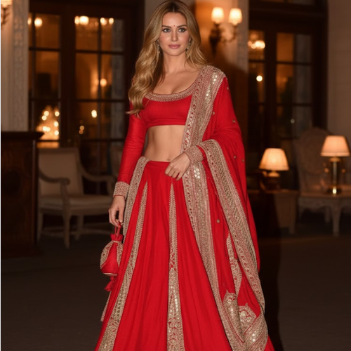 Bride in Pastel Lehenga with Detailed Embroidery