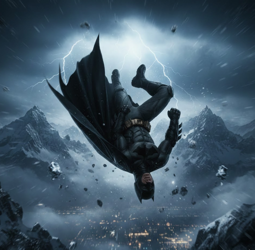 Character Falling Past Skyscrapers