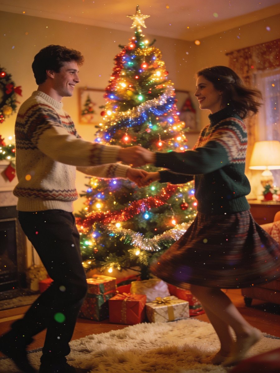 christmas tree and couple dancing ai