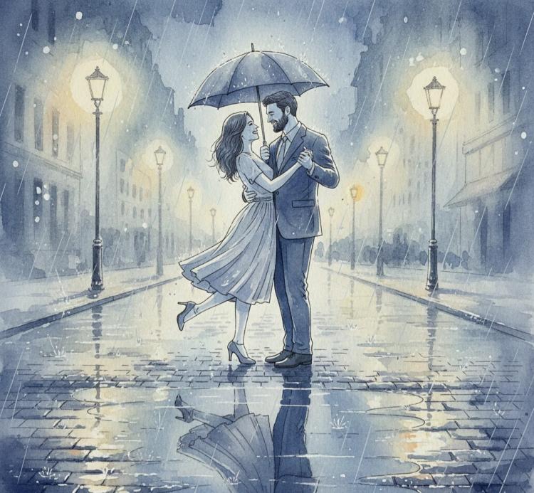 a couple dancing in the rain