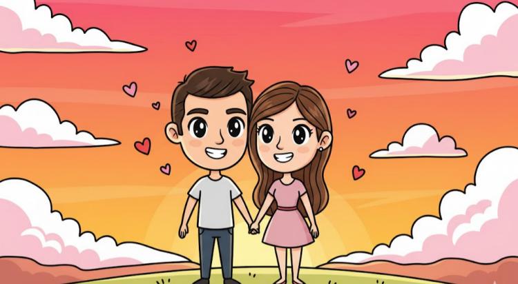 Cartoon-style hand-drawn couple