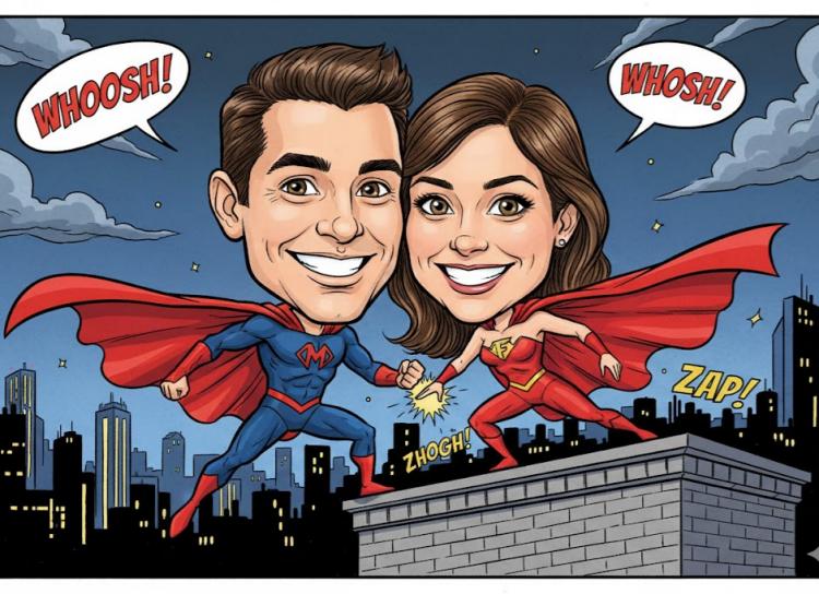 Caricature hand-drawn couple