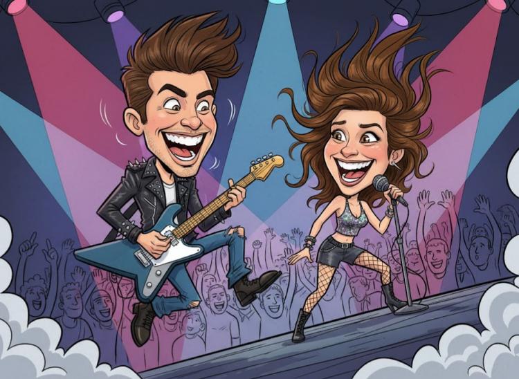 caricature of a couple palying instruments