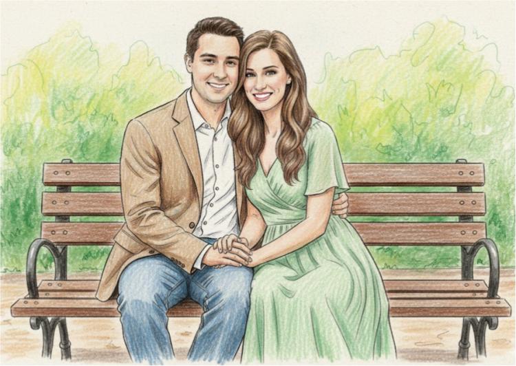 couple sitting together on a park bench