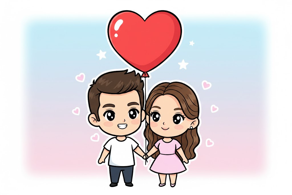 cute doodle-style couple as chibi characters