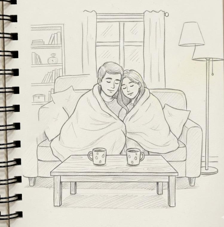 pencil drawing of a couple