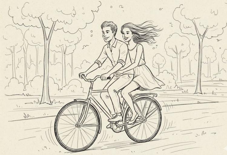 sketch of a couple riding bicycles