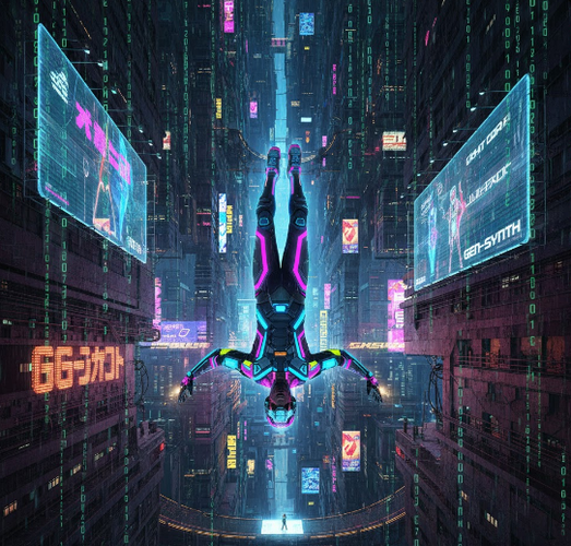 Cyberpunk Hacker Falls Through Neon City