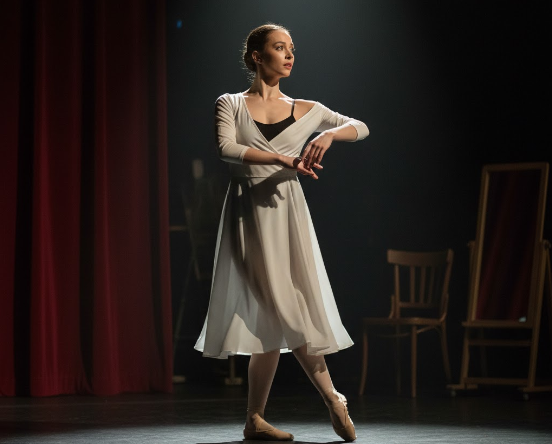 Tänzerin oder Tänzer trainiert mit fokussierter Eleganz