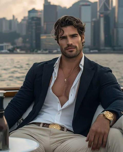 a handsome man sitting by the river