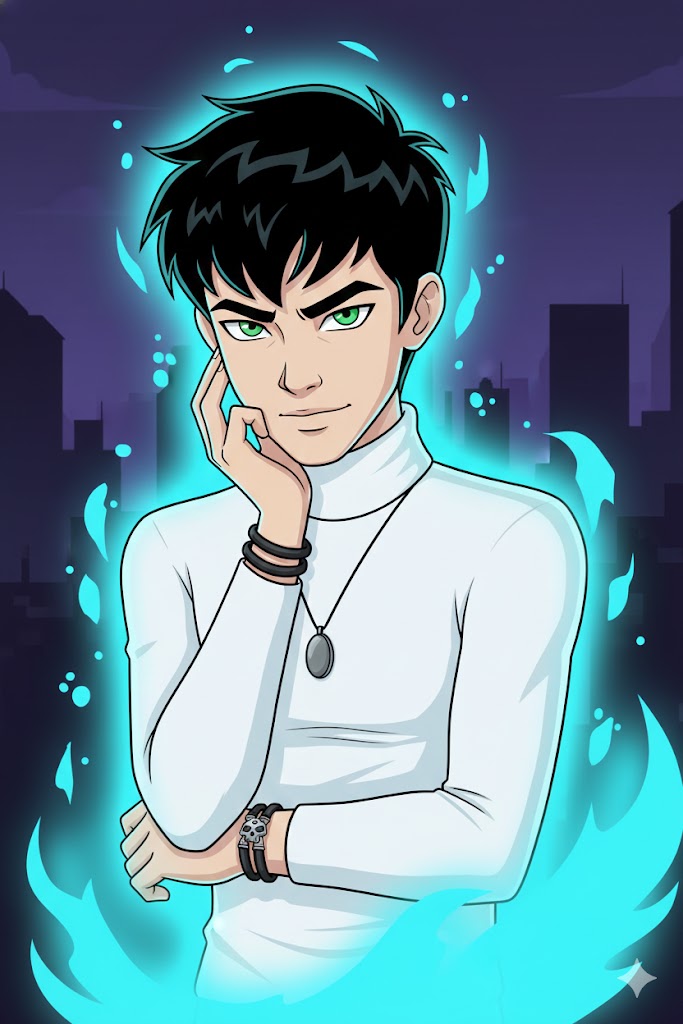 a Danny Phantom–style cartoon character in night