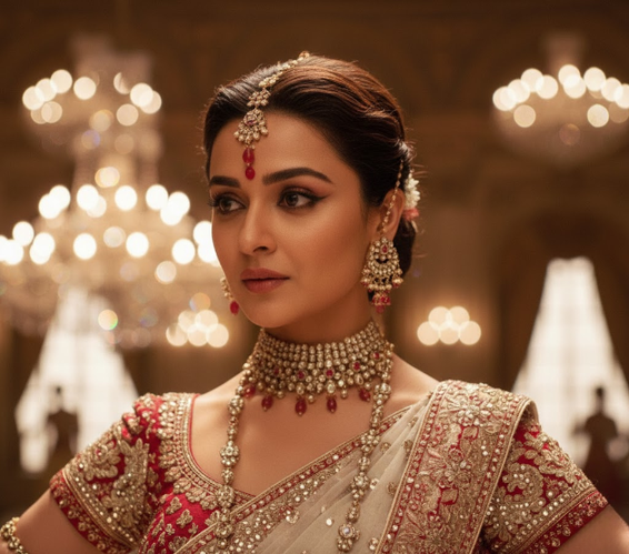 Elegant Portrait with Dupatta and Warm Lighting