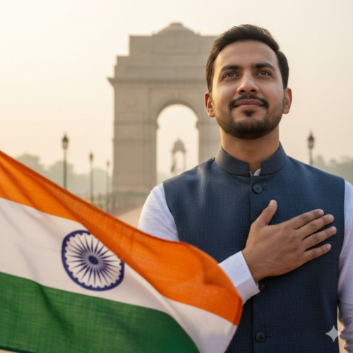 a man saluting to india national flag