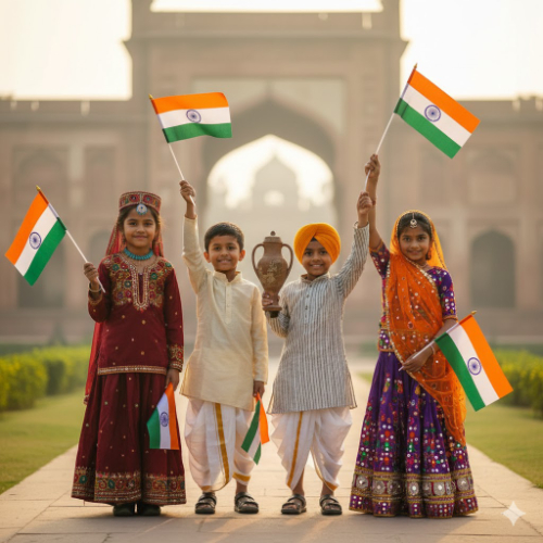 group portrait of diverse Indian children from various states