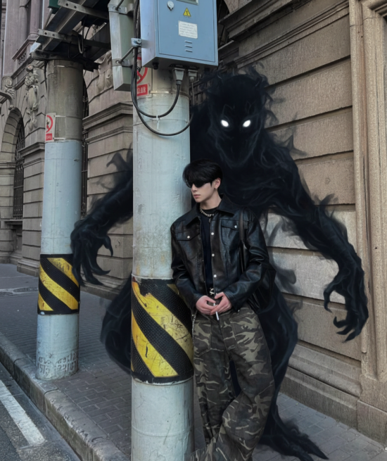 Ghost Behind a Man in Urban Street