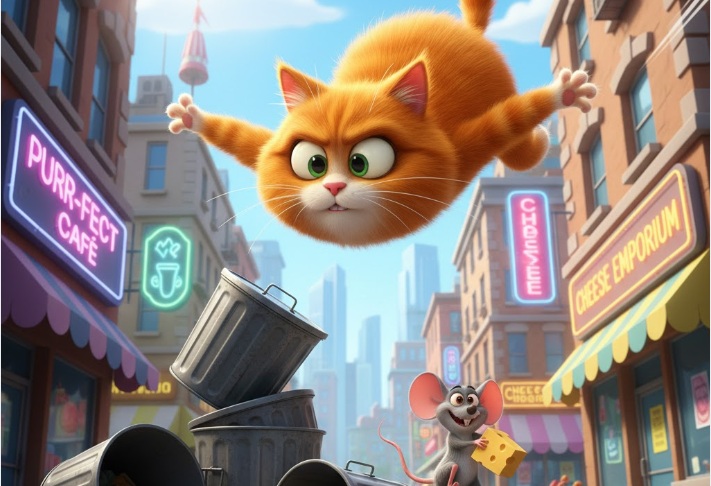 Funny Cat Chasing a Mouse Grok Prompts