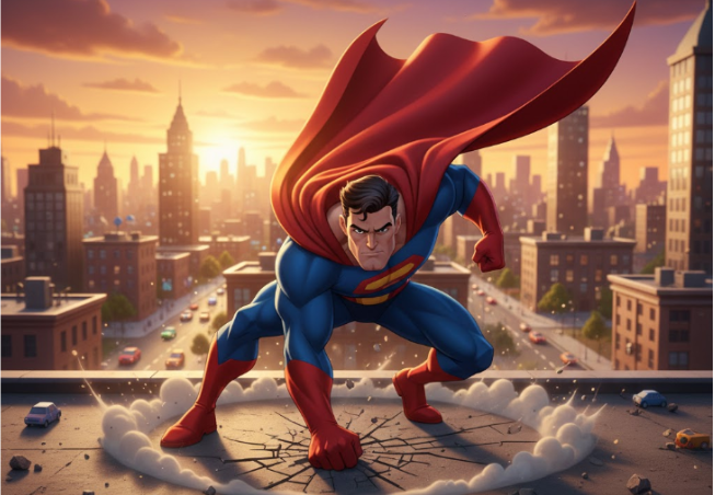 Superhero Landing in the City Grok