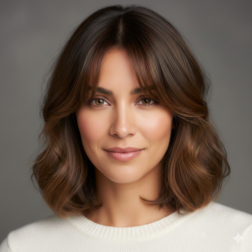 Collarbone Length Lob with Side Swept Bangs Heart Face Women