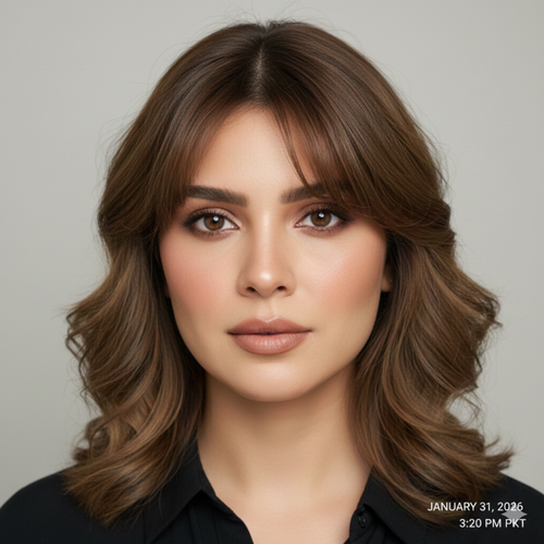 Shoulder Length Waves with Curtain Bangs Rectangle Face Woman