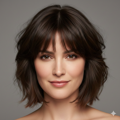 Curtain Bangs and Layered Lob for Diamond Face Women