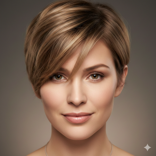 Side Swept Pixie Cut for Women with Diamond Face