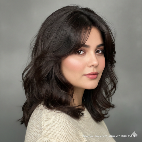Women's Layered Lob Haircut for Round Face Shape