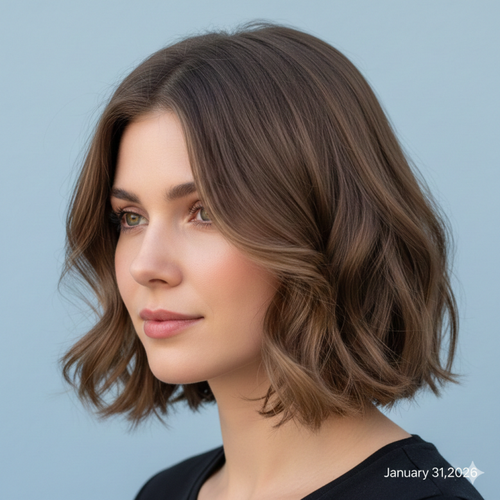 Soft Layered Lob with Side Part for Square Face Women