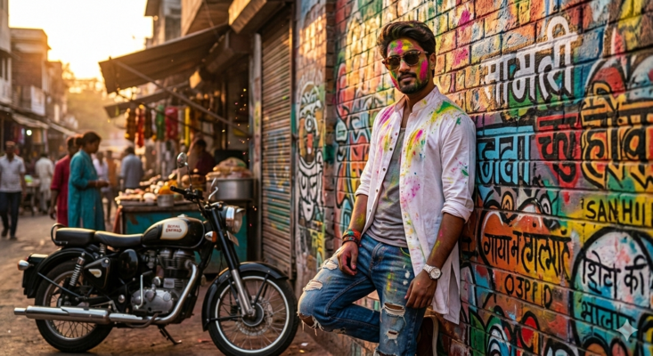 Cool Street Style Portraits Holi AI Photos for Boys