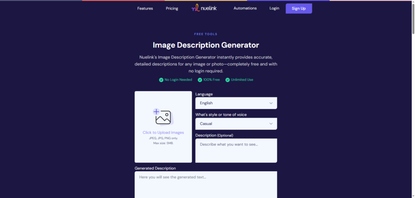 Nuelink Image Description Generator