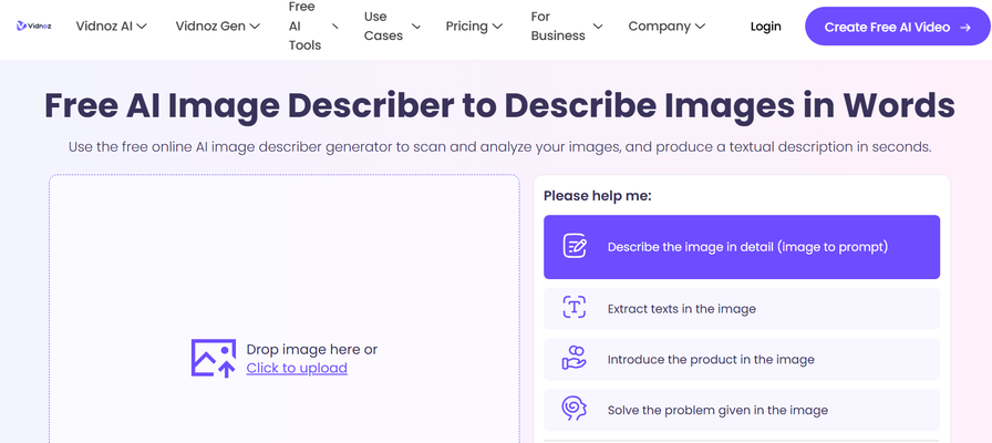 Vidnoz Free AI Image Describer