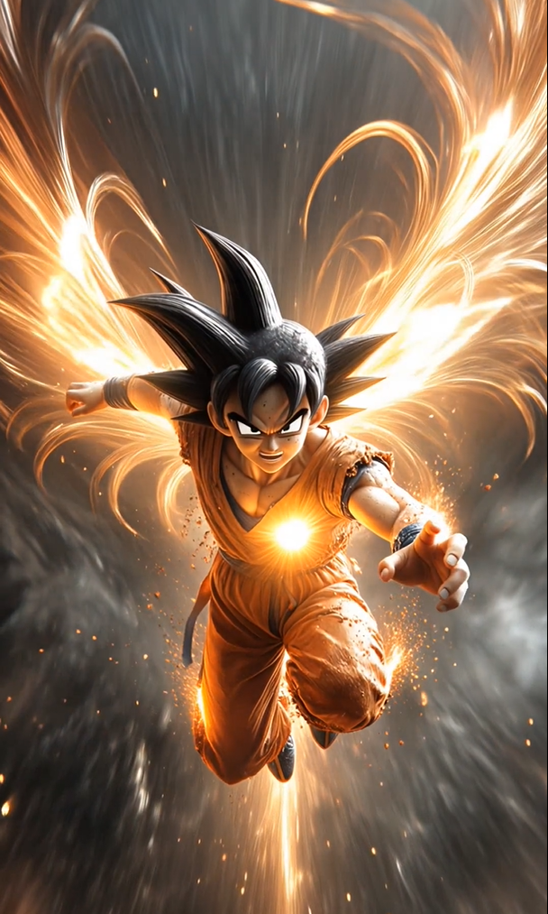 Goku transforming midair