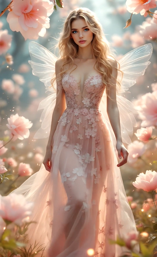 a fairy walking through an chanted forest