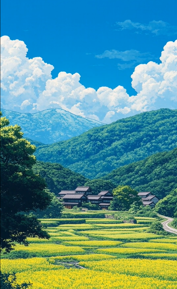 a golden rapeseed flowers field