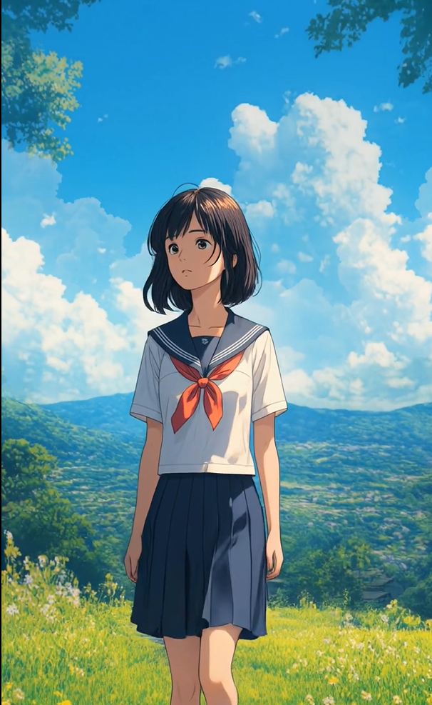 a girl in a grassy field