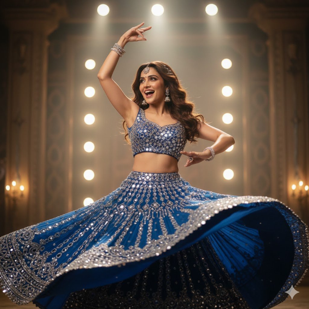 Aaja Nachle Blue Silver Lehenga Dance Motion Scene