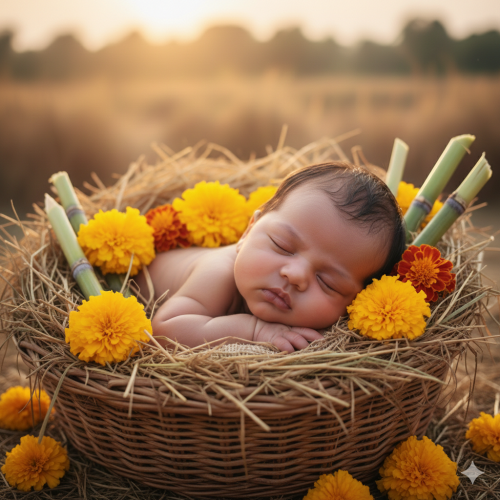 a baby sleeps in a basket