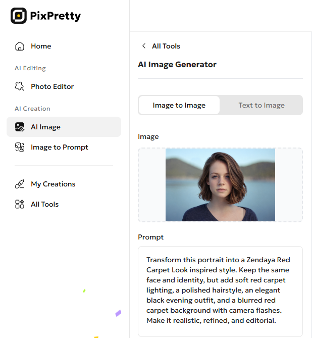 Upload portrait to PixPretty AI Photo Editor