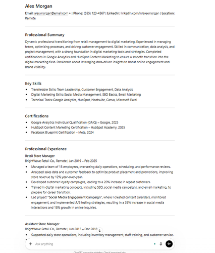 Resume Prompts for Ai