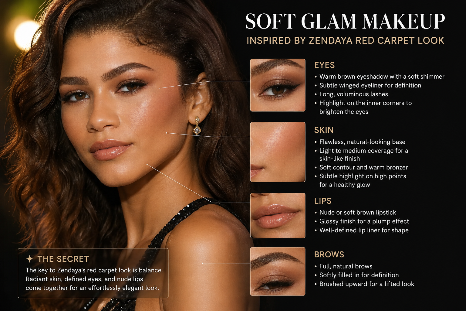 Soft glam makeup inspired by Zendaya Red Carpet Look