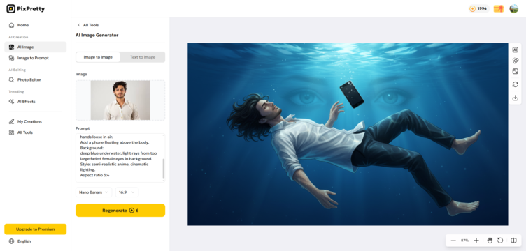 pixpretty ai underwater anime style video editing photos