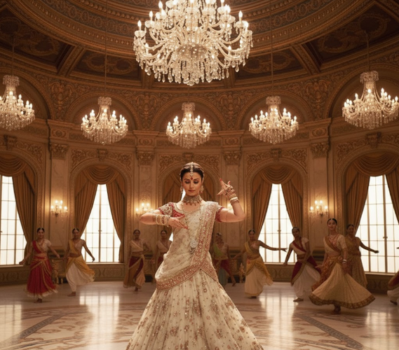Woman Twirling in Grand Palace Ballroom