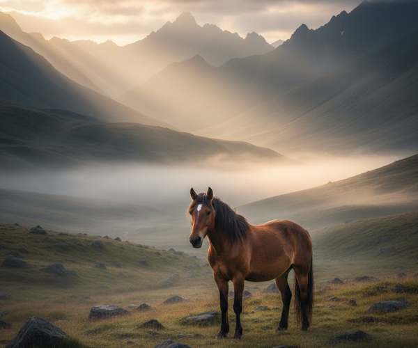 Ai Horse Image in Green Meadow