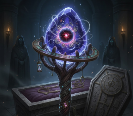 Ancient cursed magical artifact with hidden powers