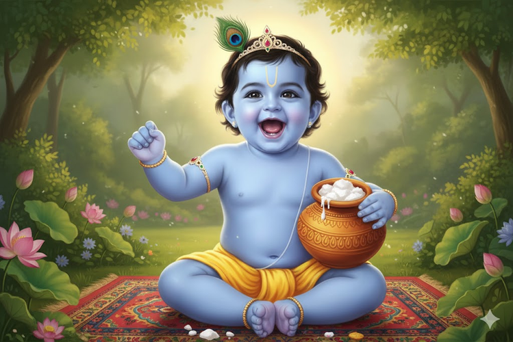 Baby As Bal Krishna with Butter Pot