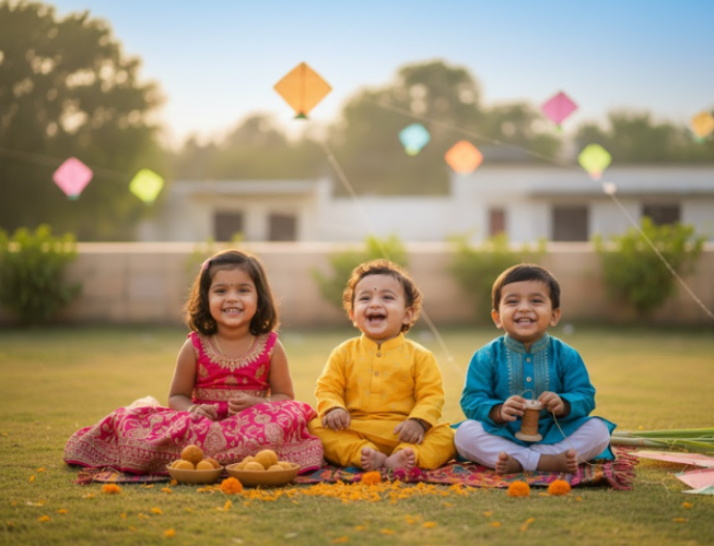 Baby Boy Smiling with Friends at Festival