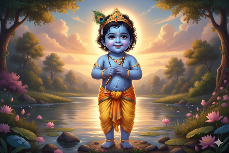 Baby Krishna with Flute and Crown